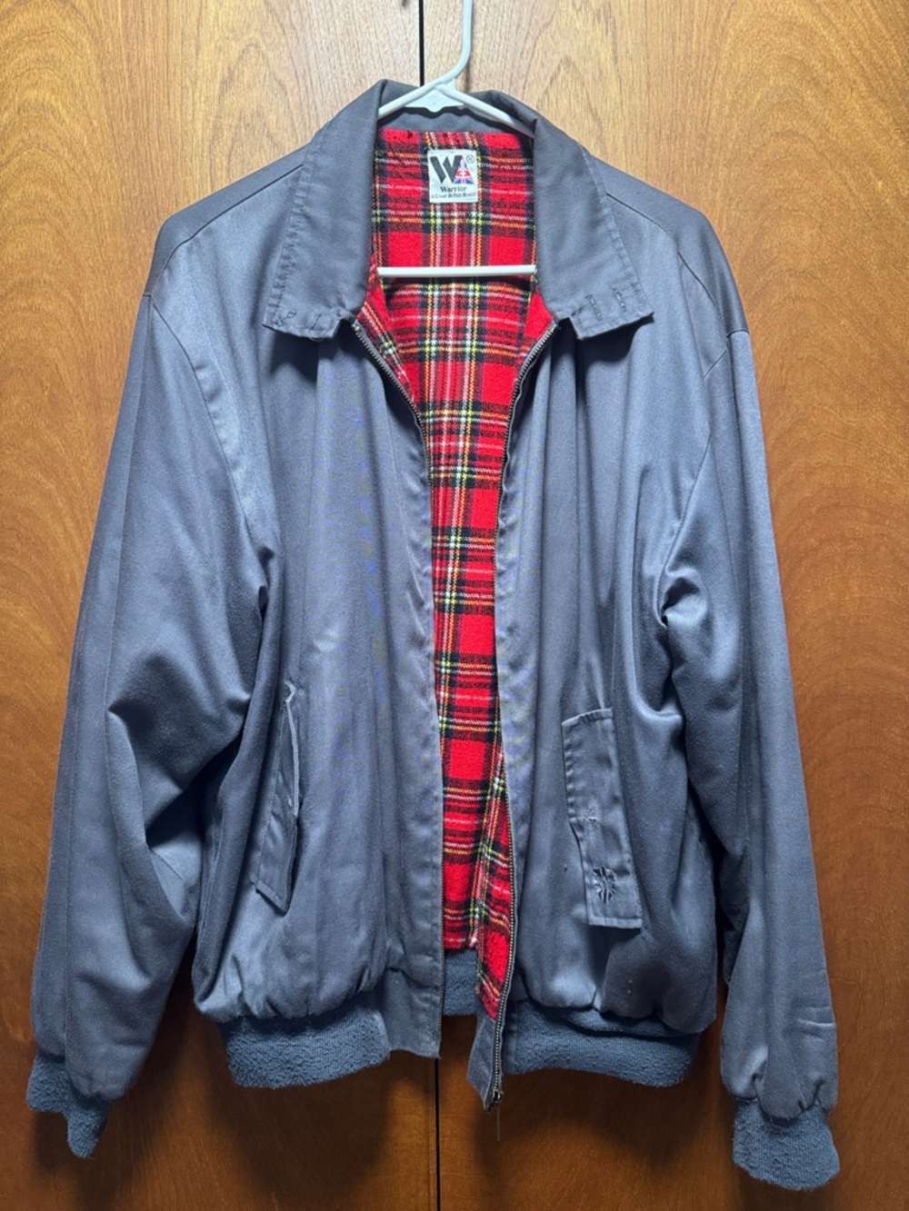 Warrior Harrington Men's Gray Jacket with Red Plaid Lining